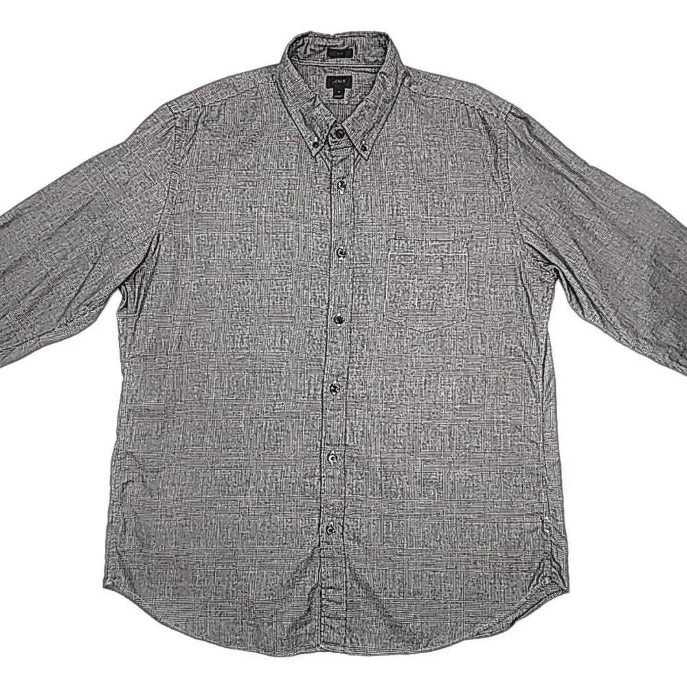 J Crew Shirt Slim Lightweight Flannel Cotton Sz XL Black White Plaid Check Men